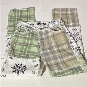 Dolls Kill Jaded London Patchwork Bandana Boyfriend Jean sz 25 white green brown